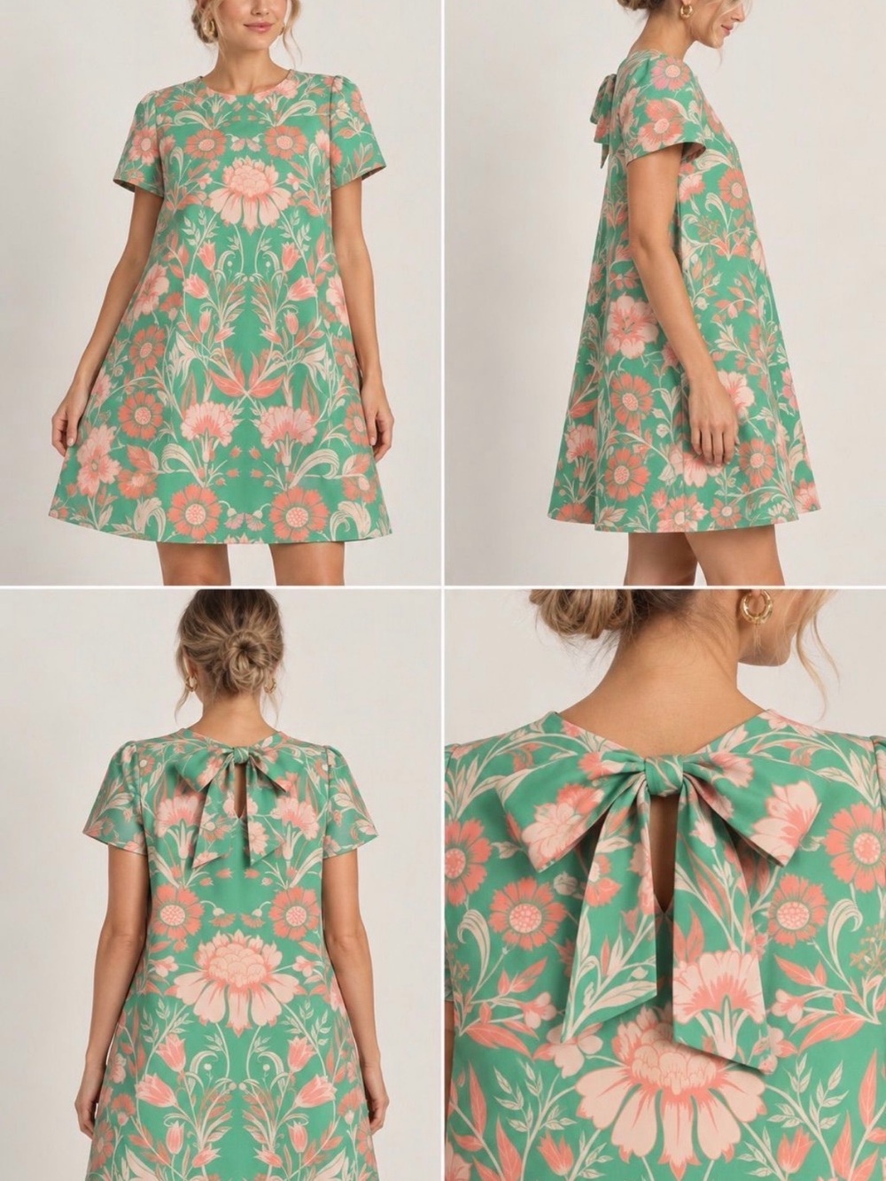 Mestiza New York Green Floral Tie-Back Swing Dress Sz XS VGUC
